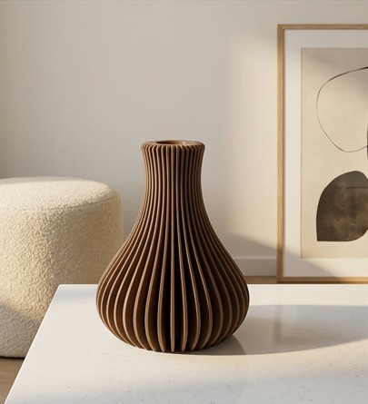 Vaso ZENO marrone su piano chiaro alla luce del sole